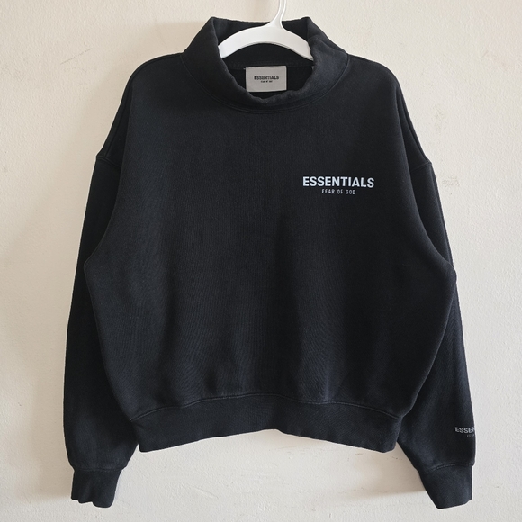 Essentials Fear Of God Sweatshirt Women’s Size Large Black Oversized Mock Neck - Picture 1 of 16